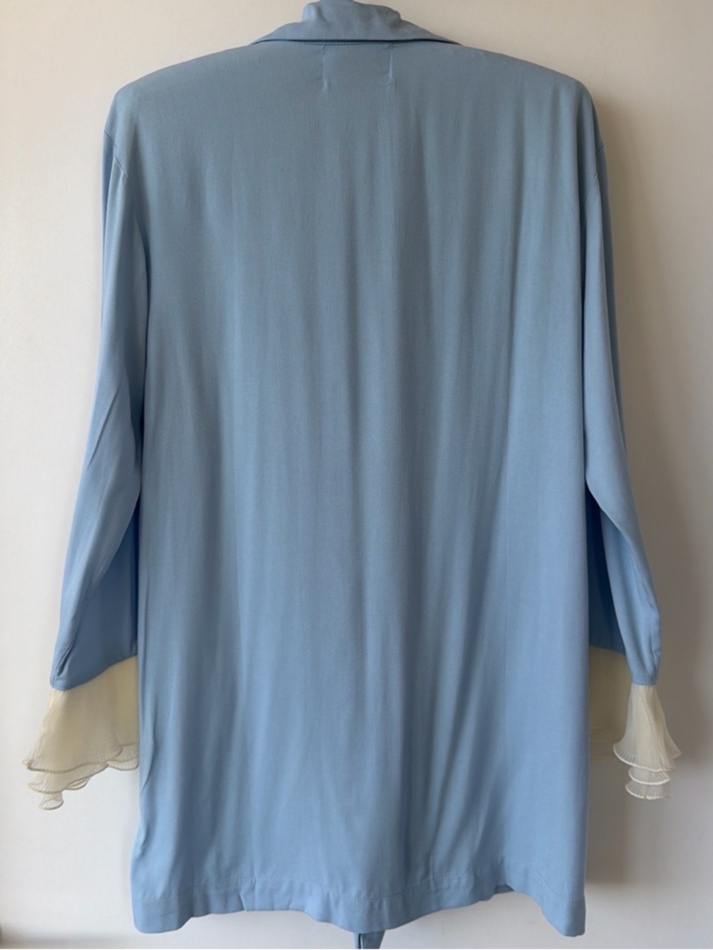 Luxury ‘Sleeper’ Powder Blue Ruffle Cuff Pajama Shirt - Picture 6 of 7
